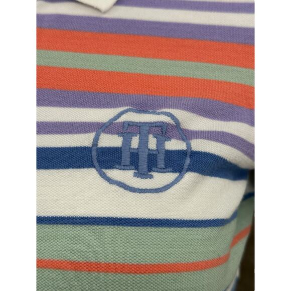 Tommy Hilfiger Top Womens XS White Stripe Polo 1/4 Zip Cotton Crest Logo Preppy - Picture 3 of 9
